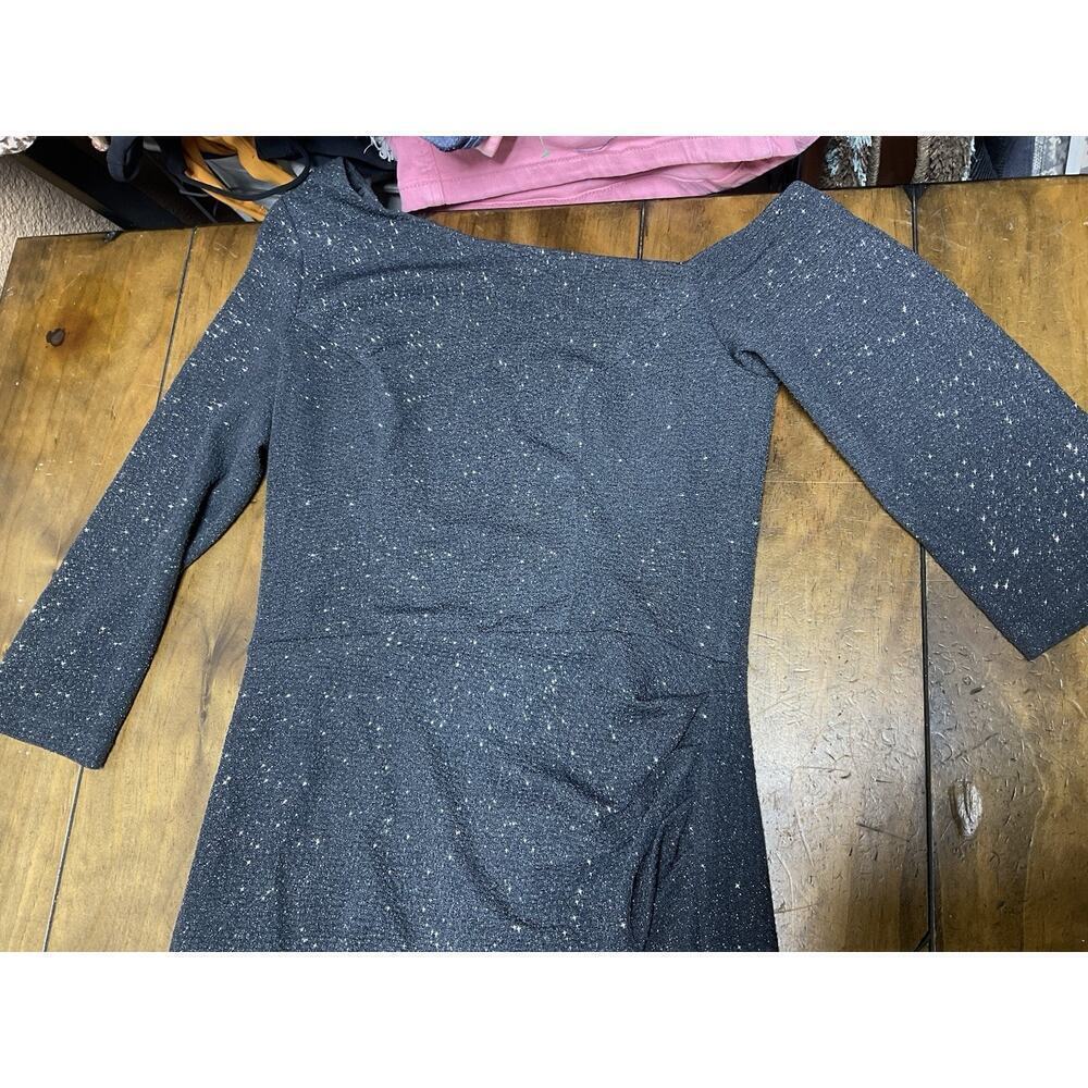 Oleg Cassini One-Shoulder Glitter Knit Sheath Dress Size 2 Graphite - Picture 2 of 14